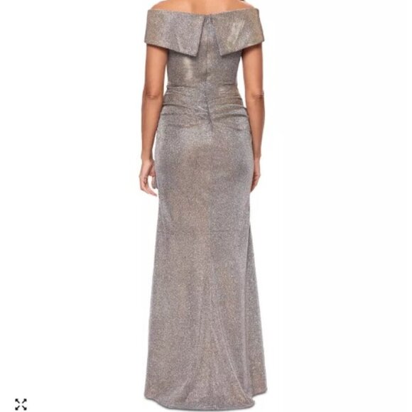 Xscape Metallic Off Shoulder Cascade Ruffle Holiday Party Dress 8 - Picture 6 of 14